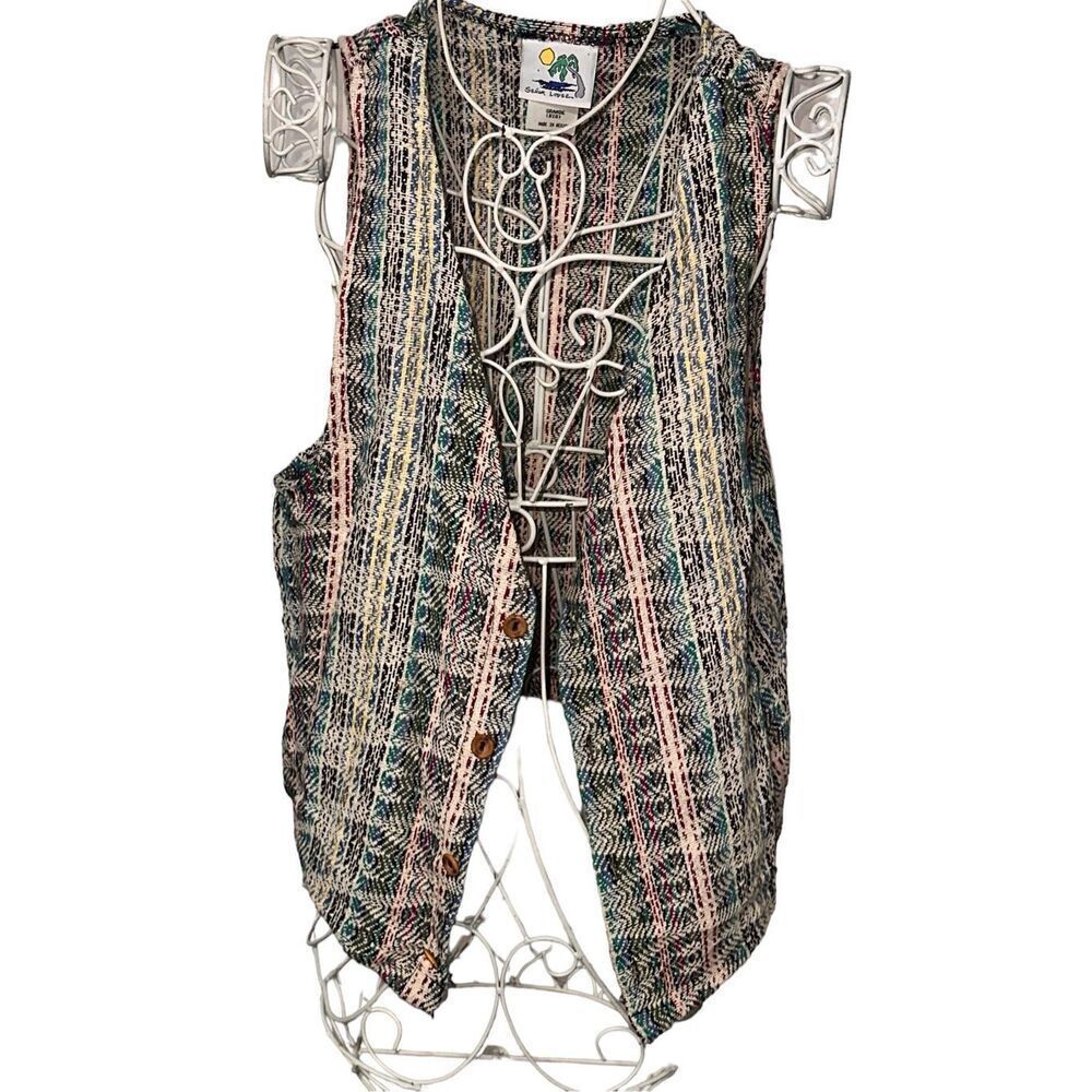 Genuine Senor Lopez Vest‎ Colorful Striped with 4 Buttons Mexico multi color TAN
